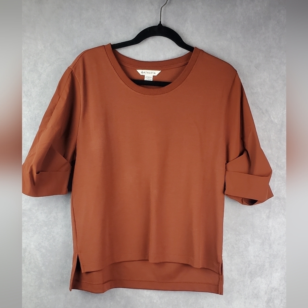 Athleta Hybrid Harlow Cotton Chocolate Brown‎ Short Sleeve Women's Tee Size SP